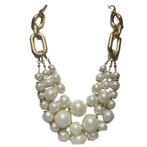 Chunky Gold Chain Multi Strand Ivory Pearl Necklace 21-24"